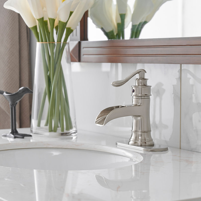 Robinet pour salle de bain à poignée simple à arc simple avec drain en bronze huilé Waterfall, Nickel brossé
