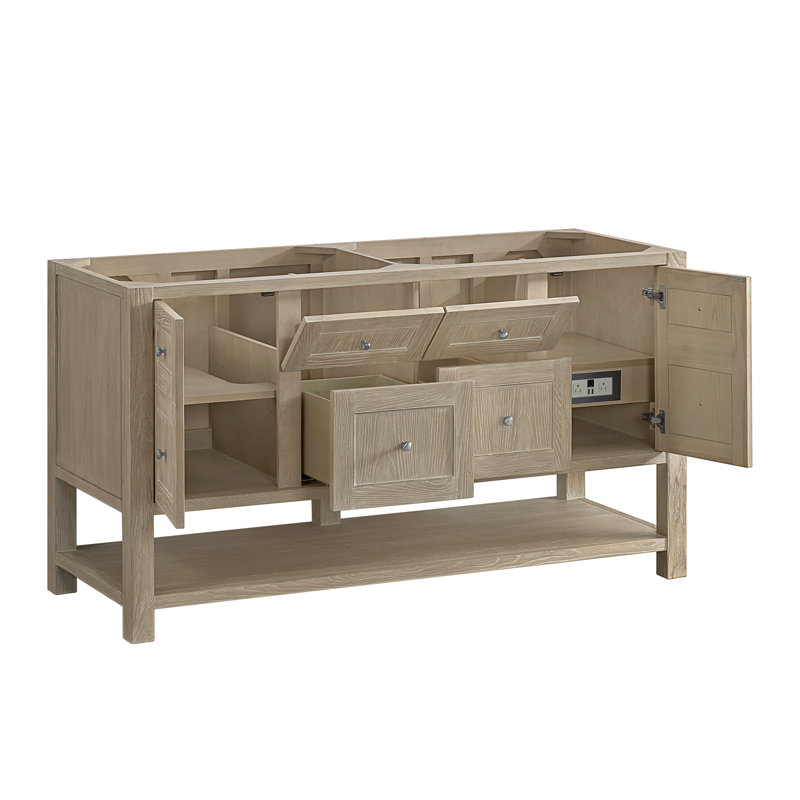 Breckenridge 59.88'' W Double Bathroom Vanity Base, Whitewashed Oak