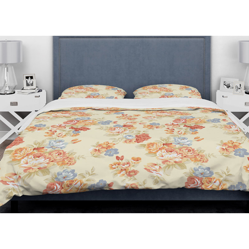 Ensemble de housse de couette designart fleurs, Housse de couette grand + 2 taies décoratives