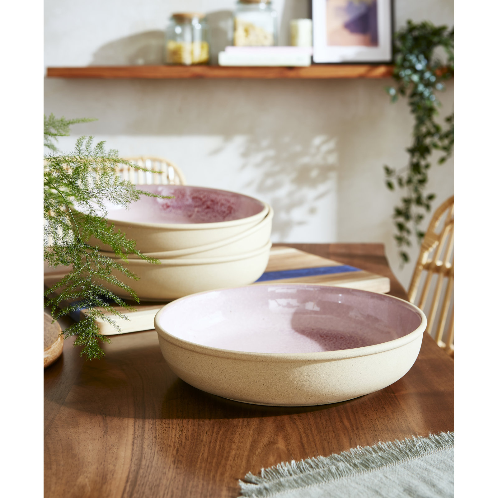 PORTMEIRION MINERALS SET OF 4 LOW BOWL ROSE QUARTZ 8.7"