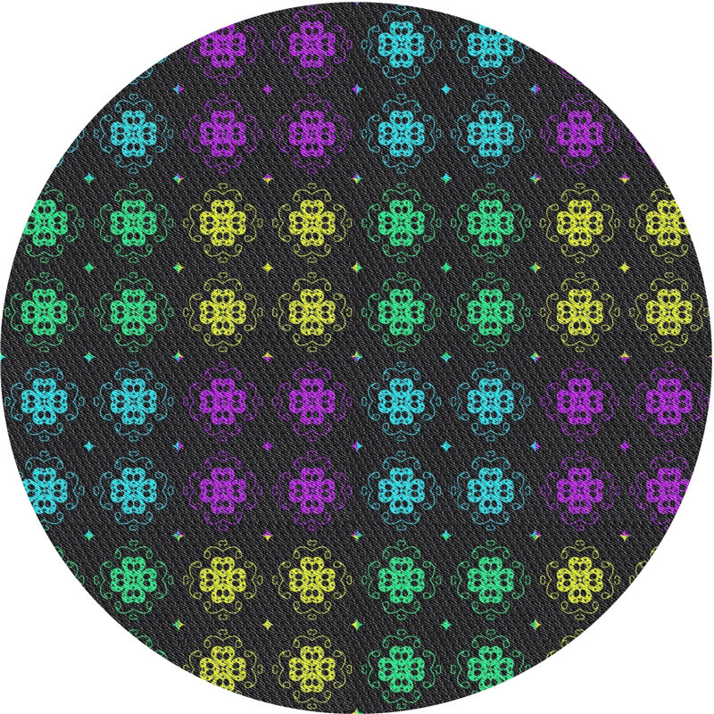 Rose floral/vert/Tapis décoratif noir, Rond 6 pi