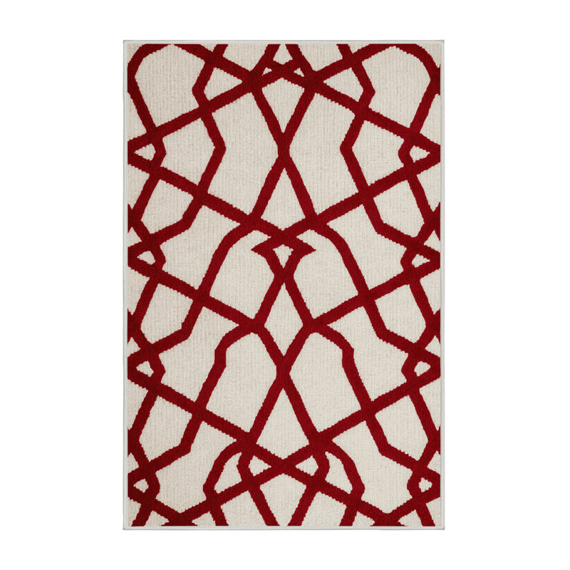 Tapis beige en treillis lavable à la machine, Rectangulaire 2 pi x 3 pi