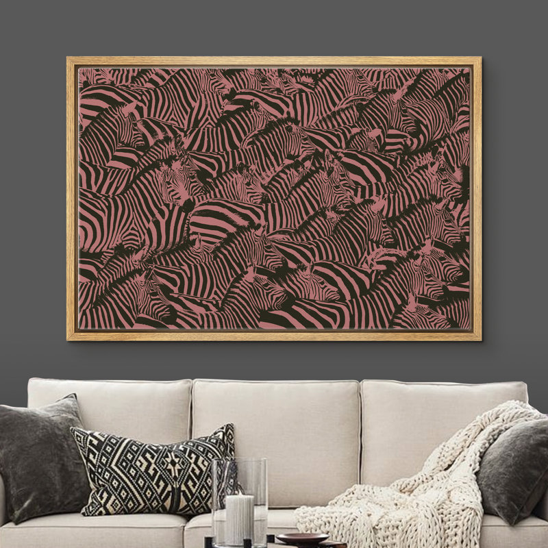 «Zebra Line Art Collage - Floater Frame», impression sur toile, H 24 po x l 36 po x P 1,5 po, Cadre naturel