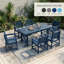 Ensemble de salle à manger de patio en plastique PEHD bleu marine 7 pièces avec 6 fauteuils et table rectangulaire-2045455372-2045455474