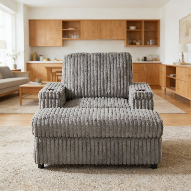 42.5-Inch Corduroy Single Recliner With Backrest Pillow, Cup Holder Design, Storage Footrest, Comfortable Sofa-Deep-Seated Living Room Sofa