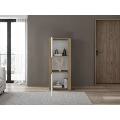 Bibliothèque moderne avec rangement Dorneyville - finition bois blanc et beige