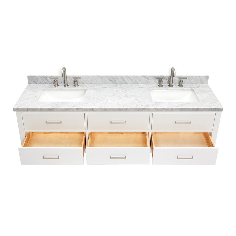 Ensemble de meuble-lavabo double mural 73 po Macolm, Blanc, Nickel brossé, 73"