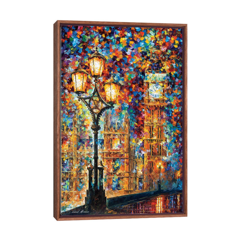 «London's Dreams» par Leonid Afremov - reproduction d'art, H 48 po x l 32 po x P 1,5 po, Toile classique avec cadre brun