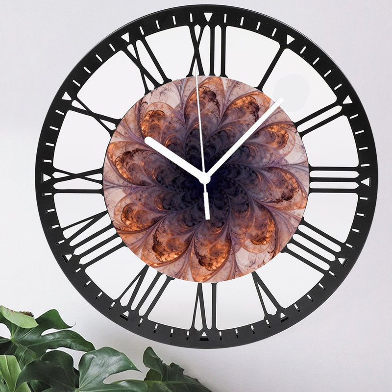 Horloge murale ronde en fer 10 po avec mouvement à quartz silencieux, chiffres romains, impression UV, Mauve / gris / cuivre