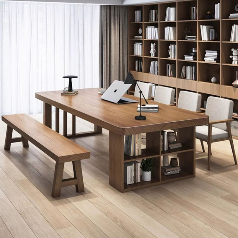 Bureau de direction rectangulaire en bois massif noyer, H 29,53 po x l 78,74 po x P 39,37 po