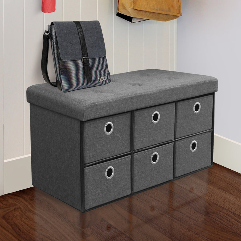 Banc de rangement rembourré avec tiroirs, gris