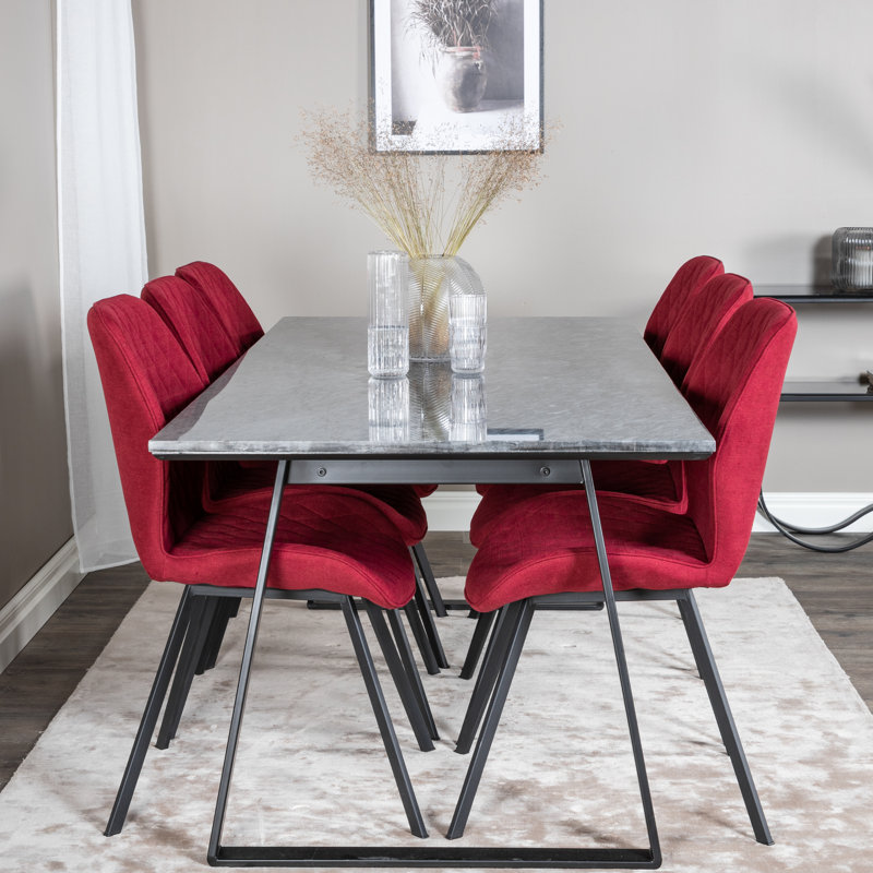 Roth 6 - Person Dining Set, Black, Black, Red