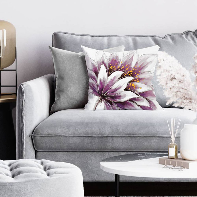 Purple Flower Square Throw Pillow, Pink, Polyester, 16"H x 16"W