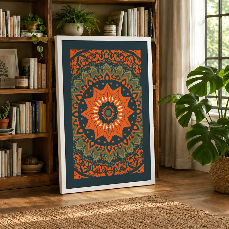 Golden Mandala Geometric 1 Piece Wrapped Canvas Wall Art, 36x24 - 91.4 x 61.0 cm, Black Border