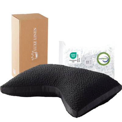 Cooling Sleeper Pillow for Neck and Shoulder Pain, Luxury Adjustable Shredded Memory Foam Curved Gusseted Crescent Pillow for Side and Back Sleepers, Black Cool Washable Cover, Queen Size
