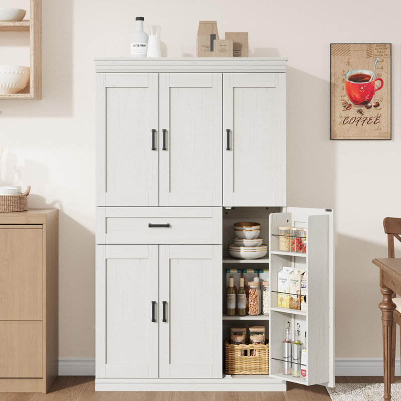 70 po de hauteur, armoire de rangement pour garde-manger, armoire de cuisine moderne avec portes et tablettes, Naturel