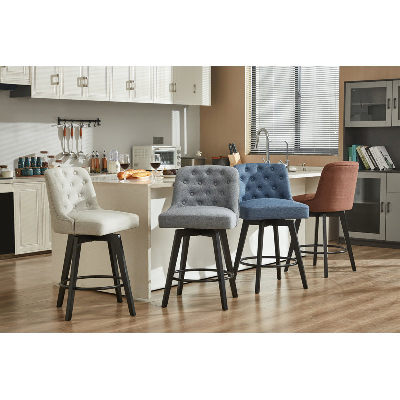 Swivel Upholstered 26'' Counter Stool Wood Leg, Navy