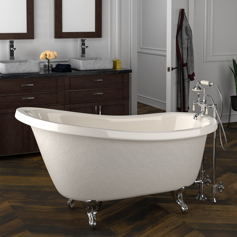 Estelle 60'' x 30'' Soaking Acrylic Bathtub, Bisque, Brushed Nickel Feet