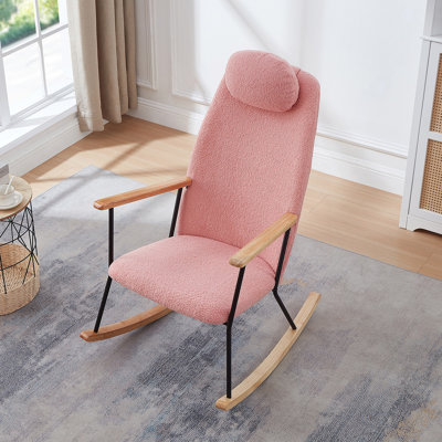 Chaise berçante réglable avec repose-tête, chaise berçante rembourrée en tissu Teddy avec dossier haut, chaises berçantes modernes, chaise d'appoint confortable pour chambre de bébé, chambre à coucher, salon