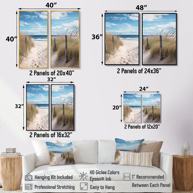 Le sentier de la tranquillité vers la plage de Dune VI - Sable de plage côtière, grande fresque murale, 40" H x 40" W, Brown