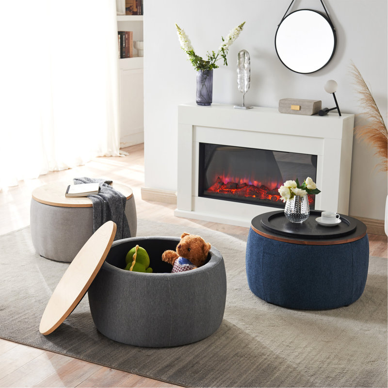 Versatile Handmade Ottoman For Home Enhancement And Functionality, Navy Fabric