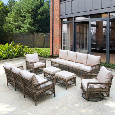 Johnny 9-Person Weather Resistant Outdoor Seating Group with Swivel Rocker Chairs