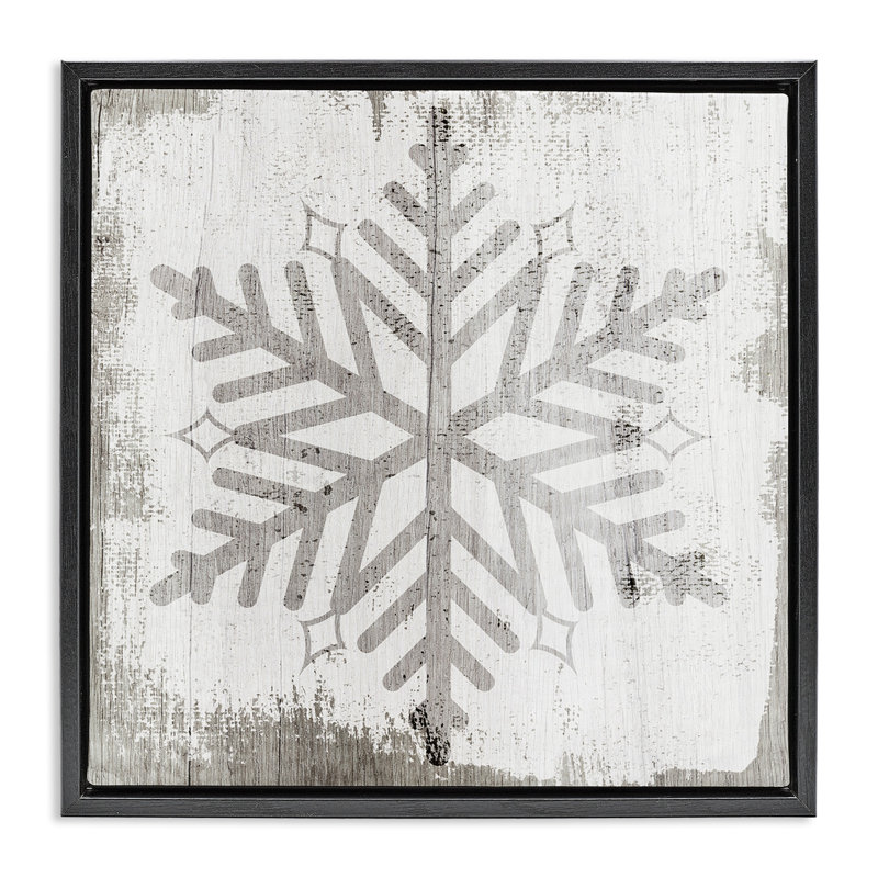 Forme de flocon de neige hiver nature, H 18 po x l 18 po, Cadre flottant noir de jais