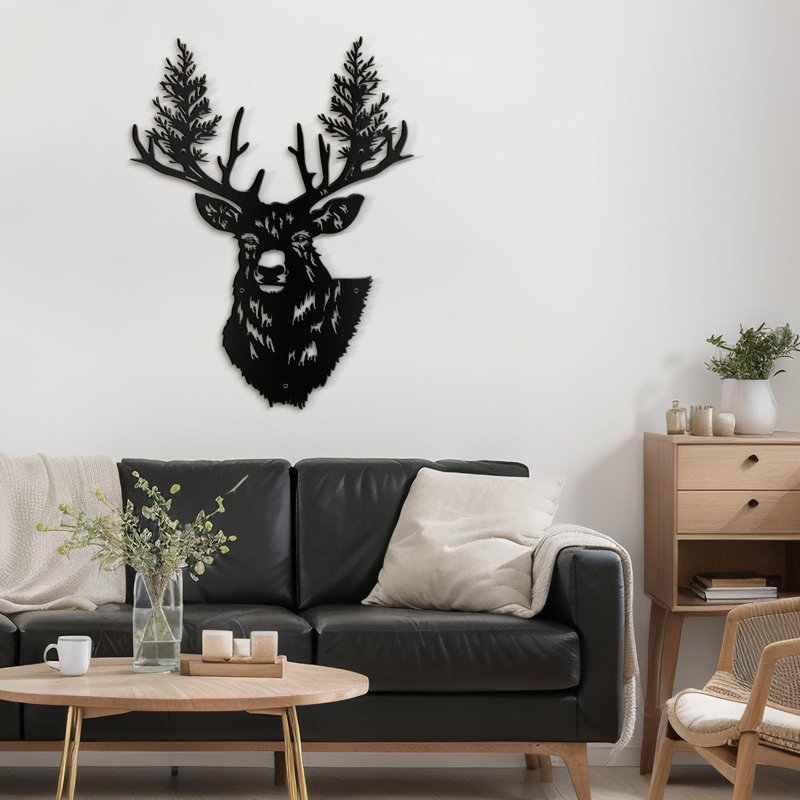 Décoration murale en métal avec cerfs et animaux, H 30 po x l 30 po x P 0,05 po, Noir
