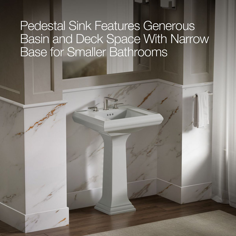 Memoirs® 26.375" Tall Rectangular Pedestal Bathroom Sink with Overflow, Ice Gray, 4" Centers