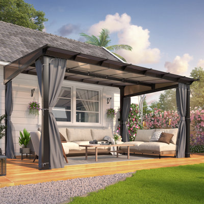 Outdoor Polycarbonate Hardtop Gazebo - Wall Mounted Aluminum Frame Gazebo with Slope Roof