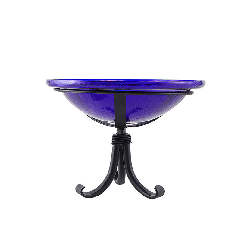 Bain d'oiseaux craquelé 12 po avec trépied, Bleu