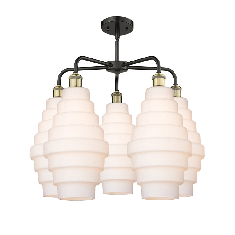 Lustre unique à 5 lumières Bedrie, Blanc, Noir/laiton antique