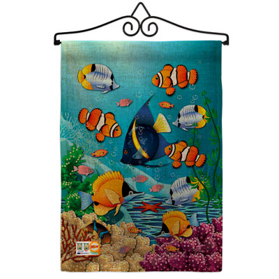 En toile jute vertical de corail et d’impressions nautiques à 2 côtés 19 po x 13 po drapeau de jardin
