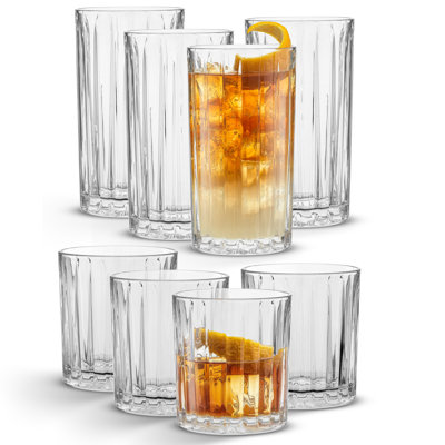 JoyJolt Alina Ribbed Highball and DOF Drinkware Glasses