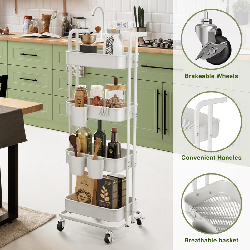48.6'' H x 18.7'' W Utility Cart with Wheels, White