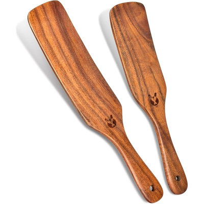 2Pcs Spurtles Kitchen Tools Wooden, Wooden Spurtle Spatula Set For Sourdough Starter, Natural From High Moist Resistance Teak, Kitchen Utensils For Nonstick Cookware