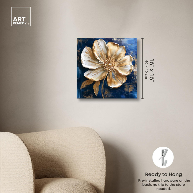 Or sur toile sérénade dorée, art floral élégant par Art Remedy, Toile tendue, H 16 po x l 16 po x P 1,5 po