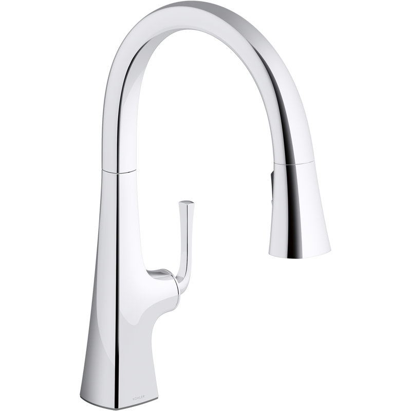 Graze Pull-Down Single Handle Kitchen Faucet With Three-Function Sprayhead With Accessories, Polished Chrome