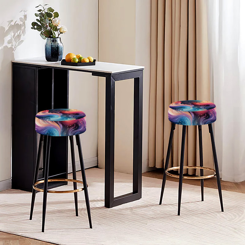 Ensemble de 2 tabourets de bar bleu et mauve à motif de chevrons célestes