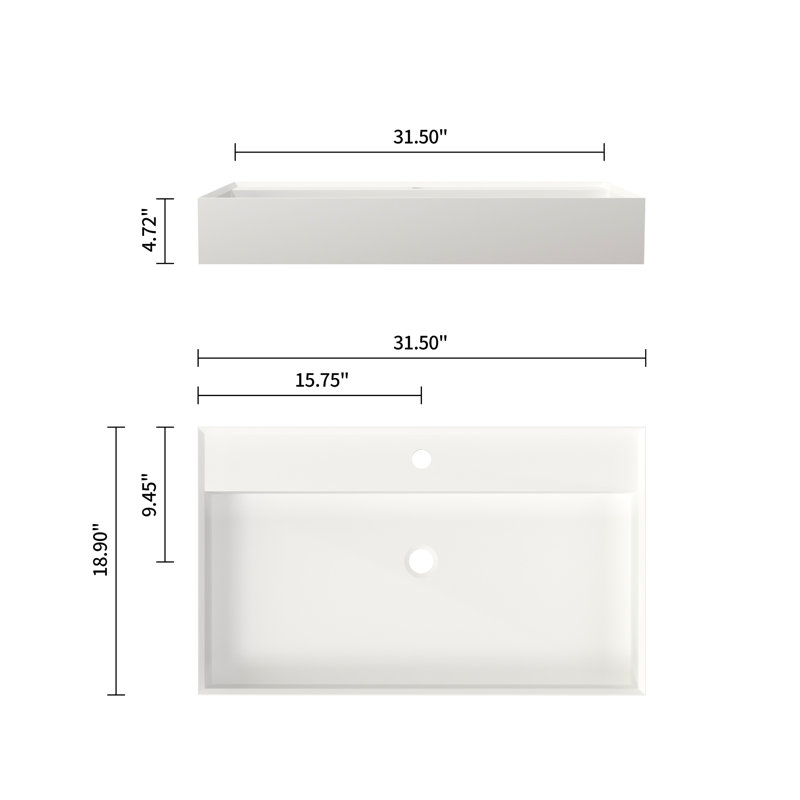 Lavabo pour salle de bain en résine à surface solide - blanc mat, 19,05 po de largeur, 31,71 po de profondeur, 4,74 po de hauteur, 34,24 lb, s'adapte à différentes configurations, résine, méthodes d'installation multiples, élégant et simple,