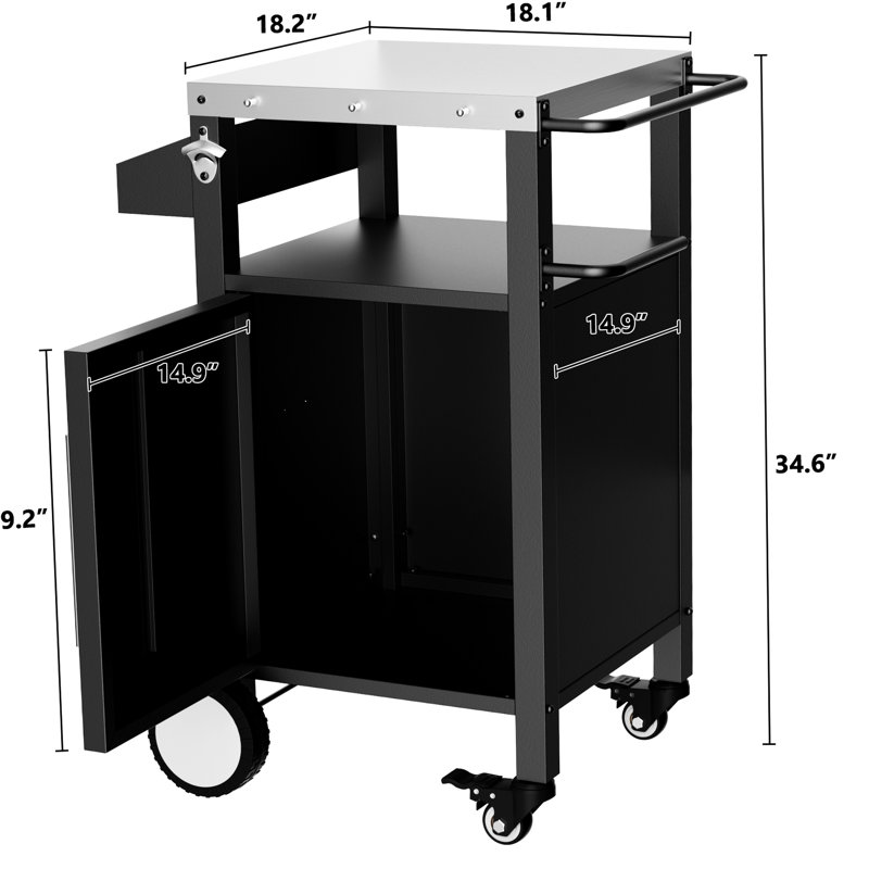 Chariot de barbecue roulant avec roulettes verrouillables - gril sécuritaire et mobile, compartiment de rangement pour barbecue noir