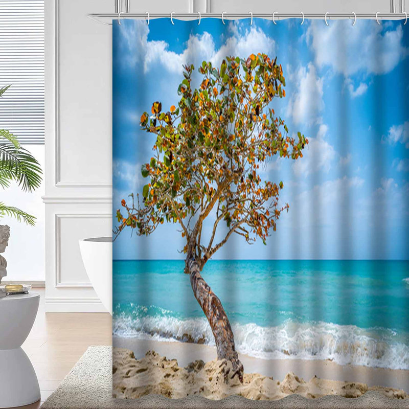 Arbre, plage, vagues, bleu, turquoise, océan, Jamaïque, belle beauté avec 12 crochets, L 72 po x l 84 po