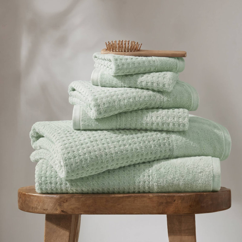 Ensemble 6 serviettes de bain en coton jacquard Spa, Turquoise