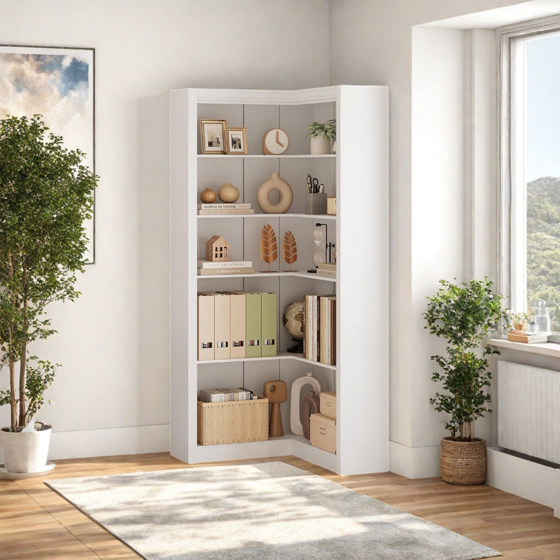 182.4cm H x 54.6cm W Corner Bookcase, White