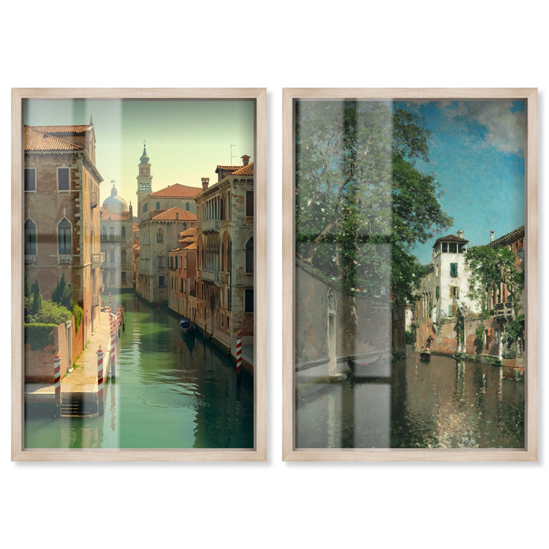 «Venetian Set Travel Shadowbox» par Art Remedy, H 32 po x l 44 po, Crème, crème