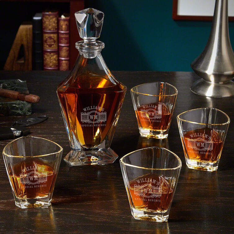 Bless international Ostara Engraved Bishop Euclid Liquor 5 Piece Whiskey  Decanter Set