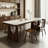 White Rectangular Sintered Stone + Solid Wood Double Pedestal Dining Table-1110138458