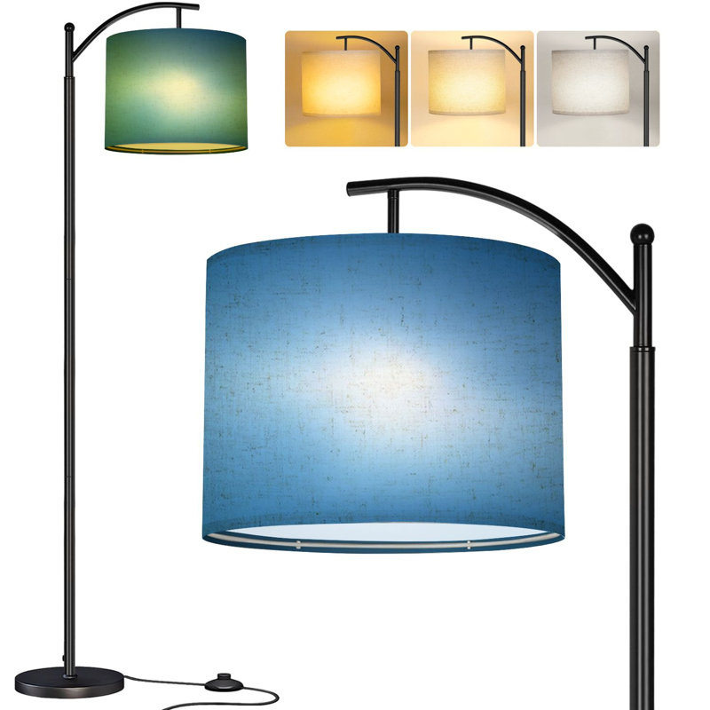  Lampe sur pied Arc en papier de couleur bleu ciel lisse pour grand abat-jour moderne en lin à DEL réglable 3 températures de couleur
