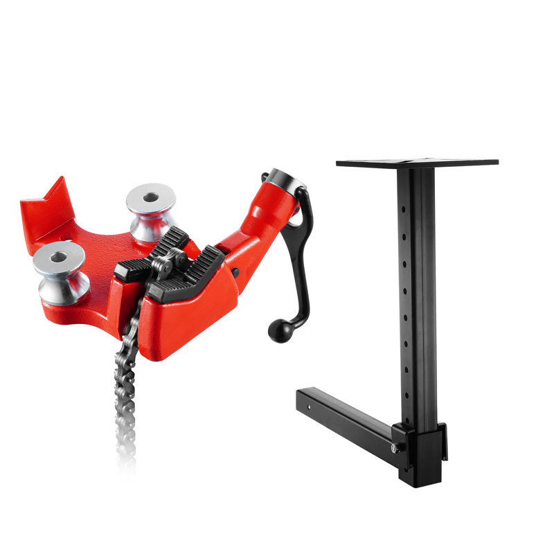 Heavy-Duty Pipe Chain Vise, 1/8" - 5" Pipe Capacity, 26" Rugged Chain & Cast Iron Base, Hitch Mount Vise Plate Holder With Adjustable Height - Fits 2 inch x 2 inch Receiver