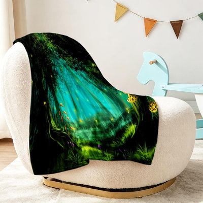 Clear Ultra Soft Flannel Fleece Throw Blanket,Fantasy Fairy Forest Single-Sided Print